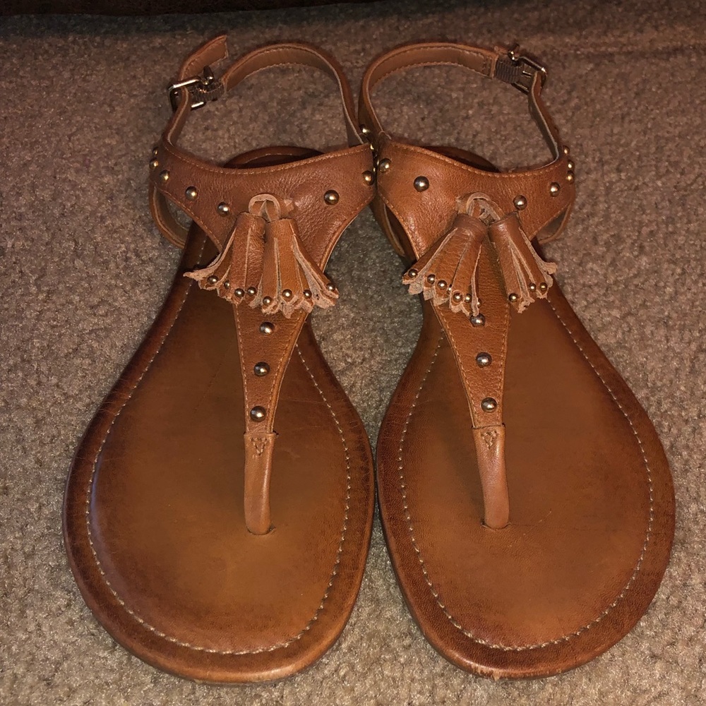 Tan Sandals with gold embellishments and tassels